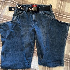 DICKIES Belted Womens Blue Carpenter Pants Jeans